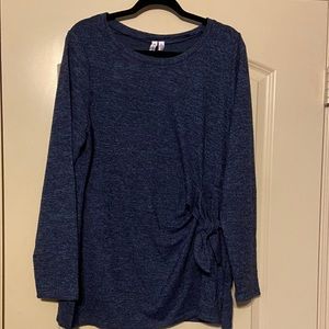 Long sleeve faux-tie light weight sweater
